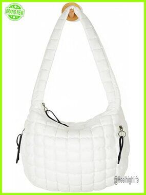 Large Quilted Puffer Tote Bag Lightweight Nylon Crossbody Hobo